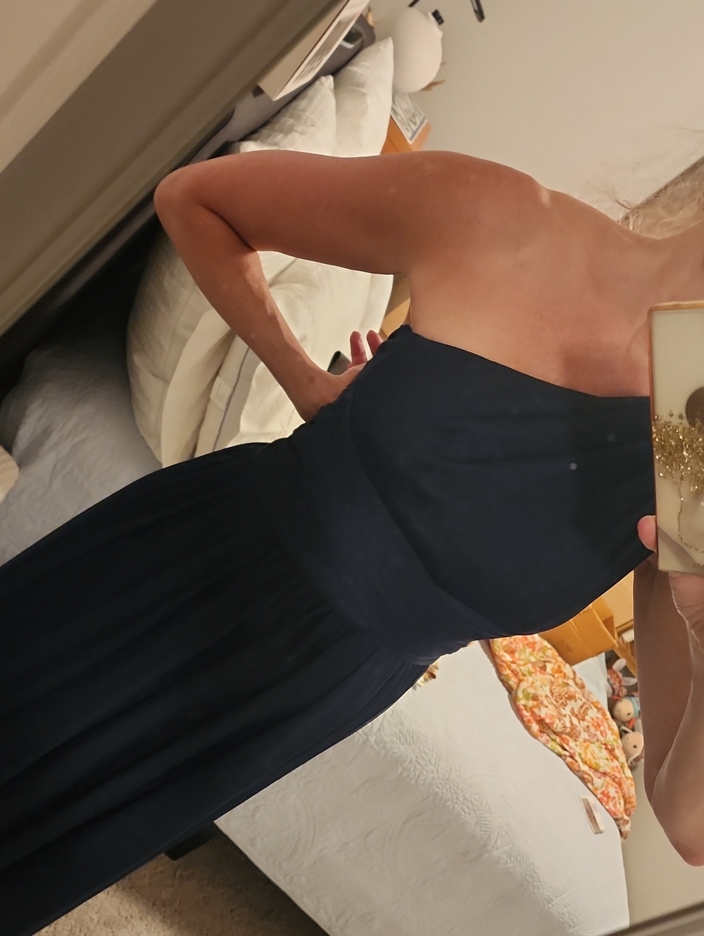 David's Bridal One Shoulder Navy Gown